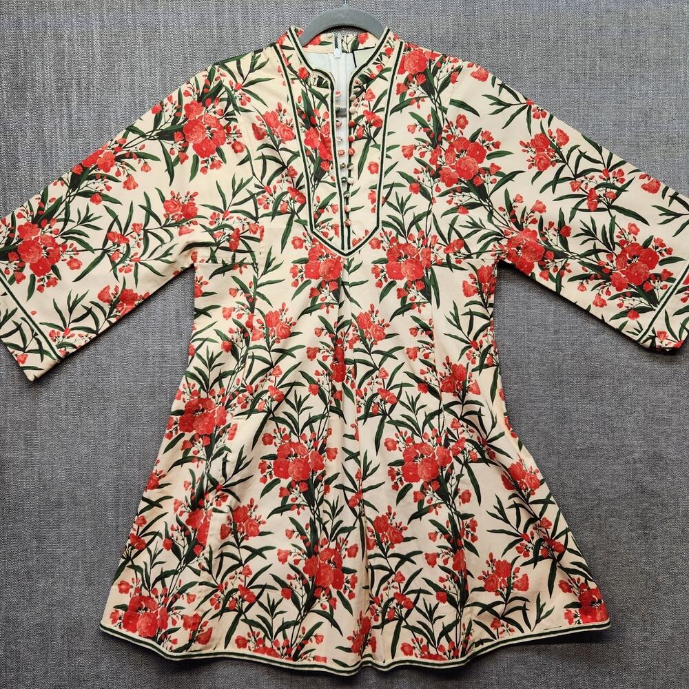 Tuckernuck Womens Medium Floral Tunic Dress Mandarin Collar 3/4 Sleeve M